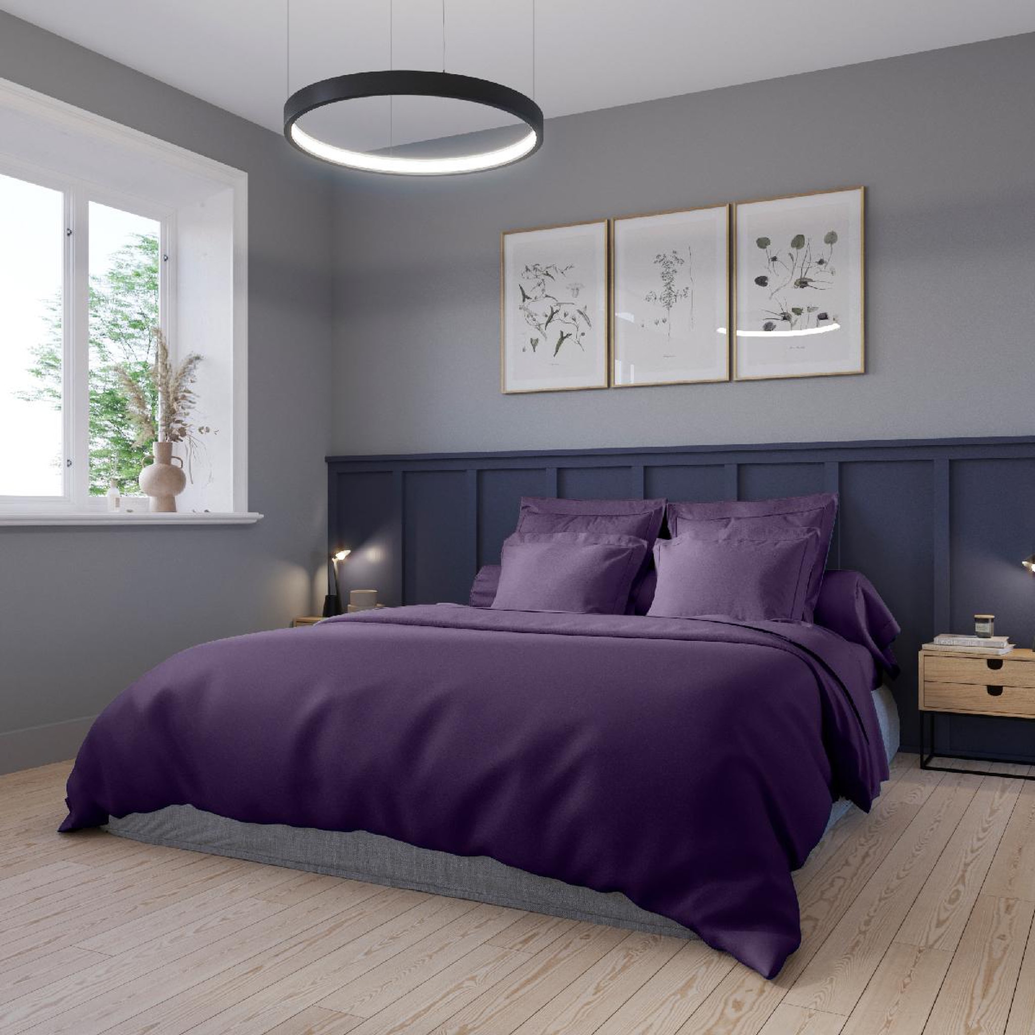 Voir la diapositive 1 : DODO Housse de couette harmonie satin de coton coloris aubergine