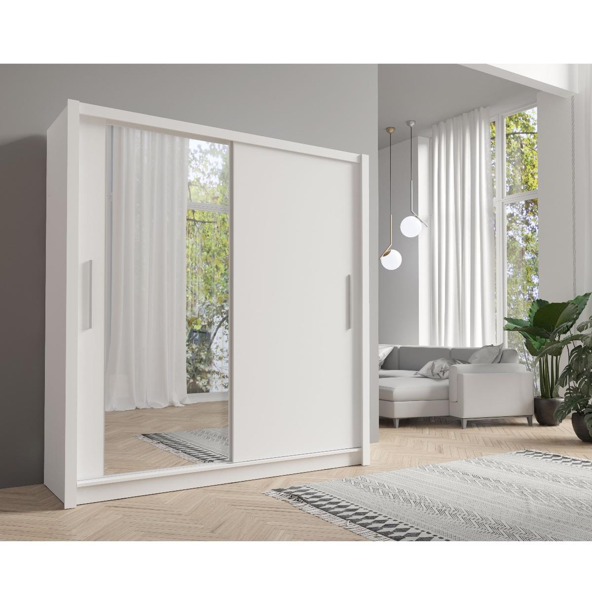 Voir la diapositive 2 : JLC KREATION Armoire moderne blanche 2 portes coulissantes 205cm ulric