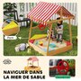 Voir la diapositive 2 : HOMCOM Bac à sable en bois design bateau enfant - sièges, store double pente, gouvernail - bois pré-huilé