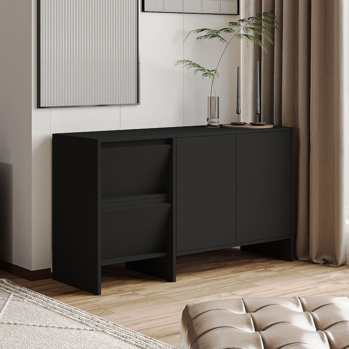 Habitat et Jardin Buffet en bois  Laris 130  - 130 x 44 x 82 cm - Noir