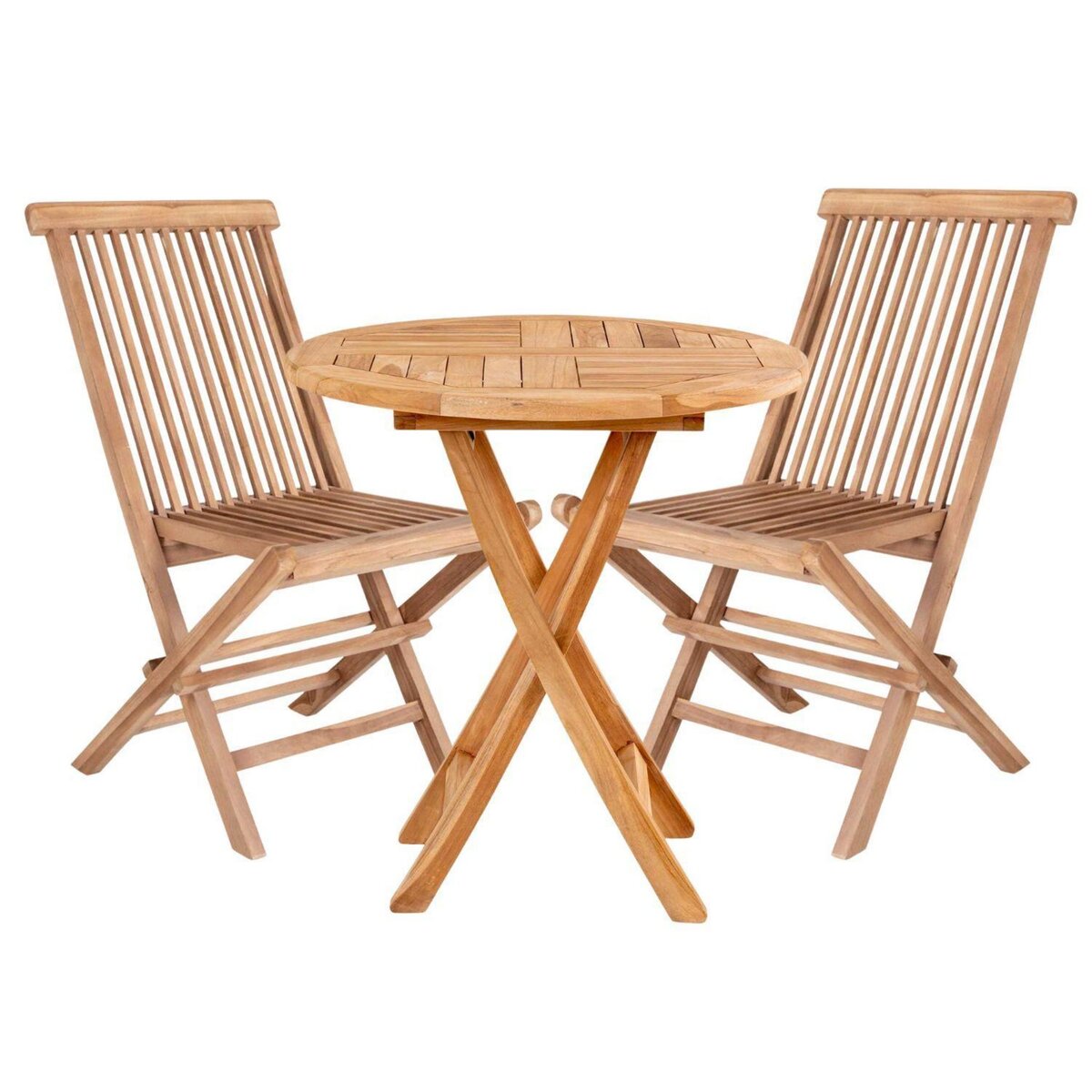 HOUSE NORDIC Table de jardin Ø 70 cm + 2 chaises en teck