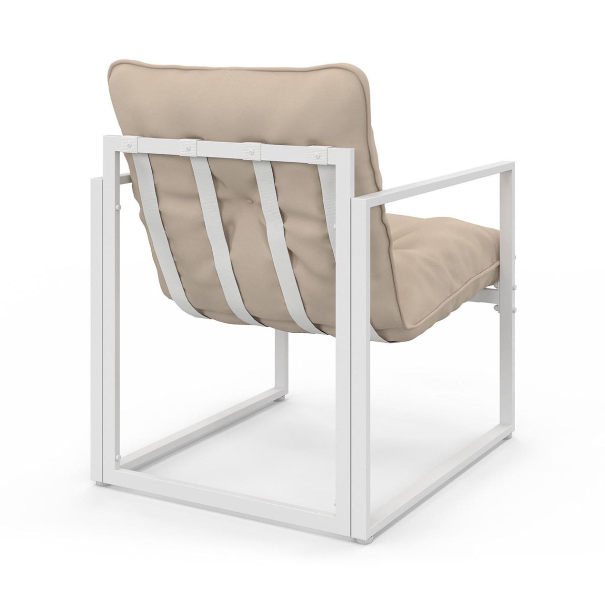 ID MARKET Salon de jardin bas NAIROBI 6 places en acier blanc et coussins beiges