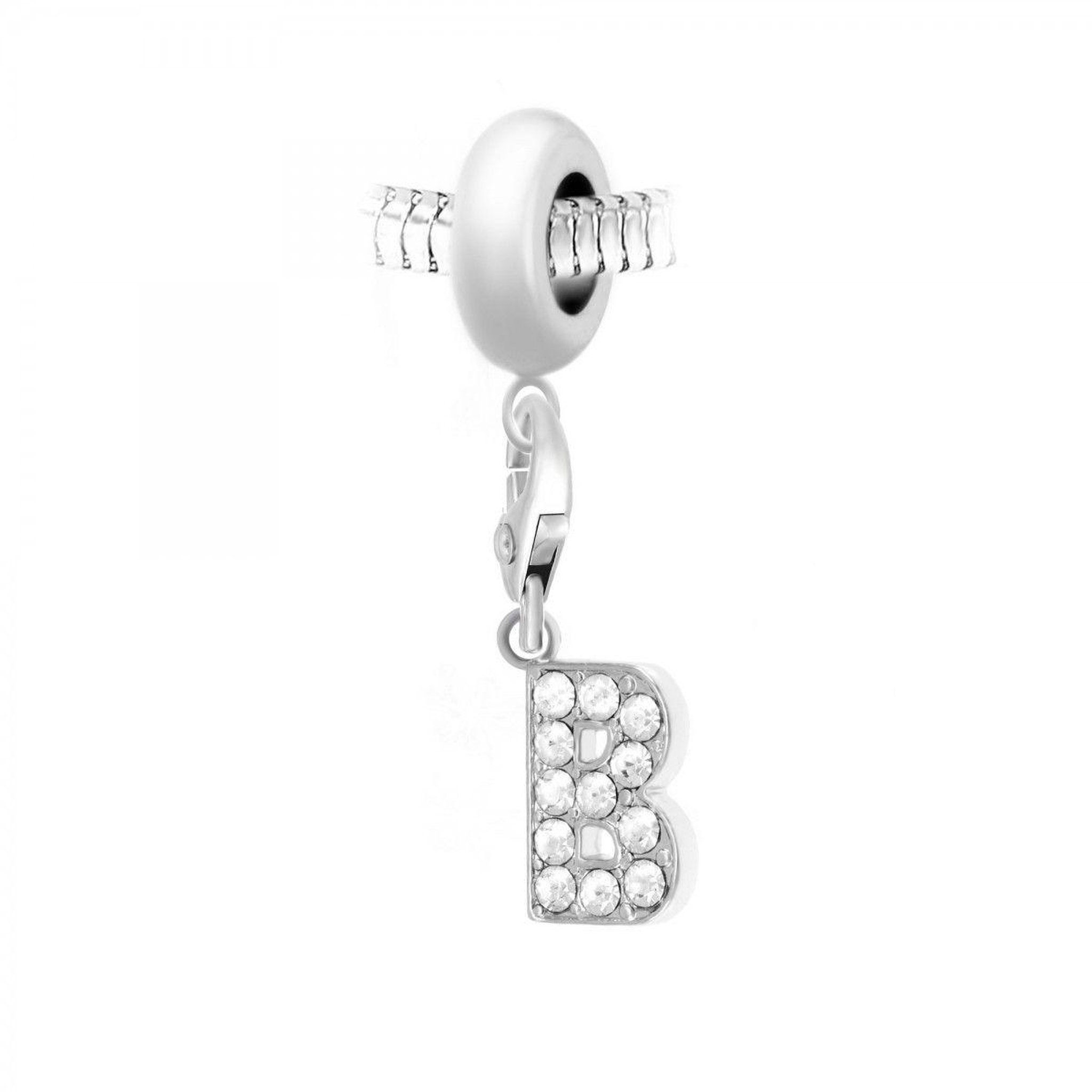 SC CRYSTAL Charm perle SC Crystal en acier avec pendentif lettre B ornée de Cristaux scintillants