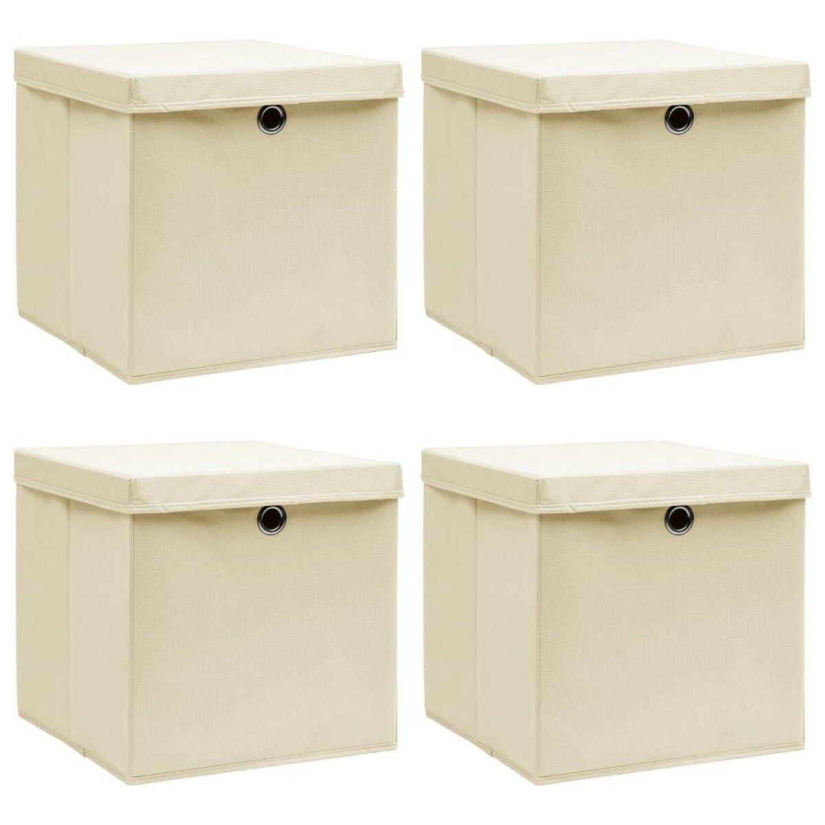 VIDAXL Boîtes de rangement a couvercles 4 pcs Creme 32x32x32 cm Tissu