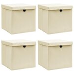 VIDAXL Boîtes de rangement a couvercles 4 pcs Creme 32x32x32 cm Tissu