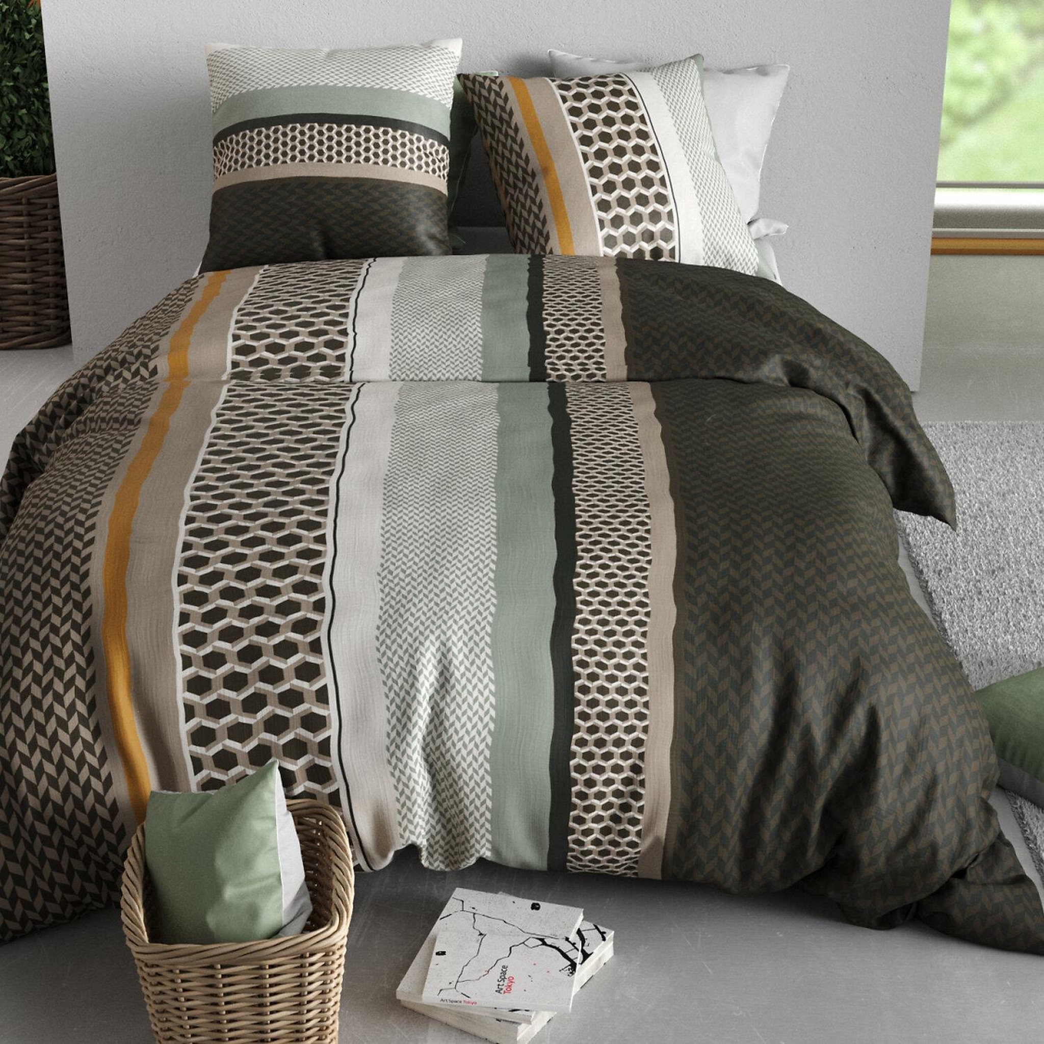 Voir la diapositive 3 : ATELIER DU COTON Parure housse de couette imprimée 100% coton 57fils urbanik