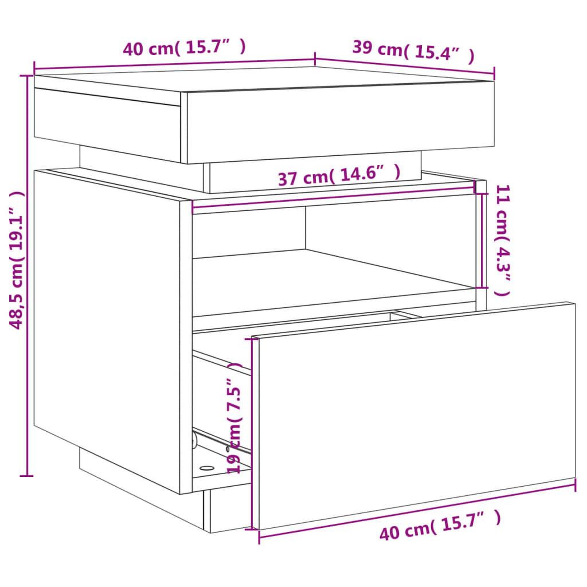Voir la diapositive 6 : VIDAXL Armoire de chevet avec lumieres LED chene marron 40x39x48,5 cm