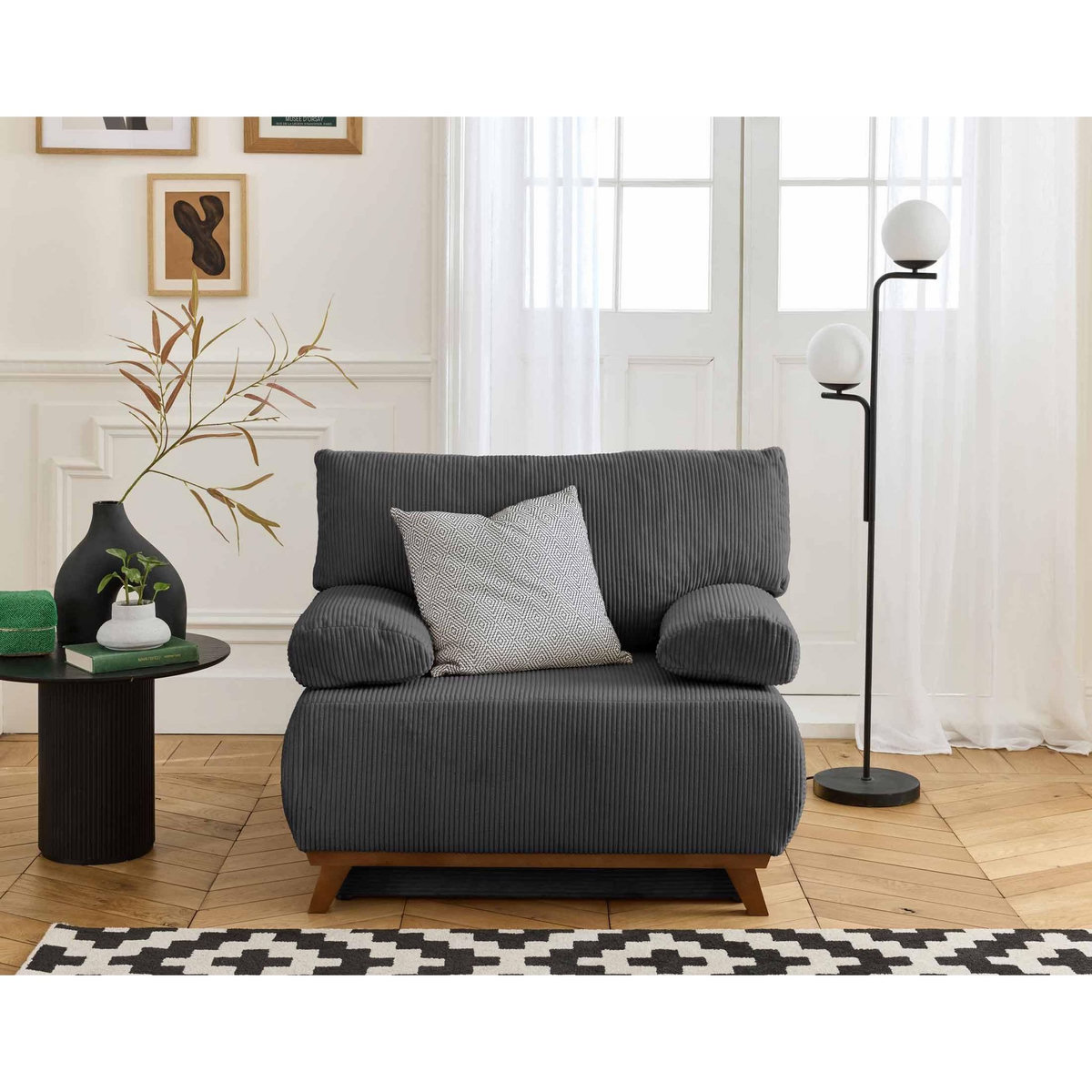 BEST MOBILIER Cristal - fauteuil - convertible avec coffre - en velours côtelé