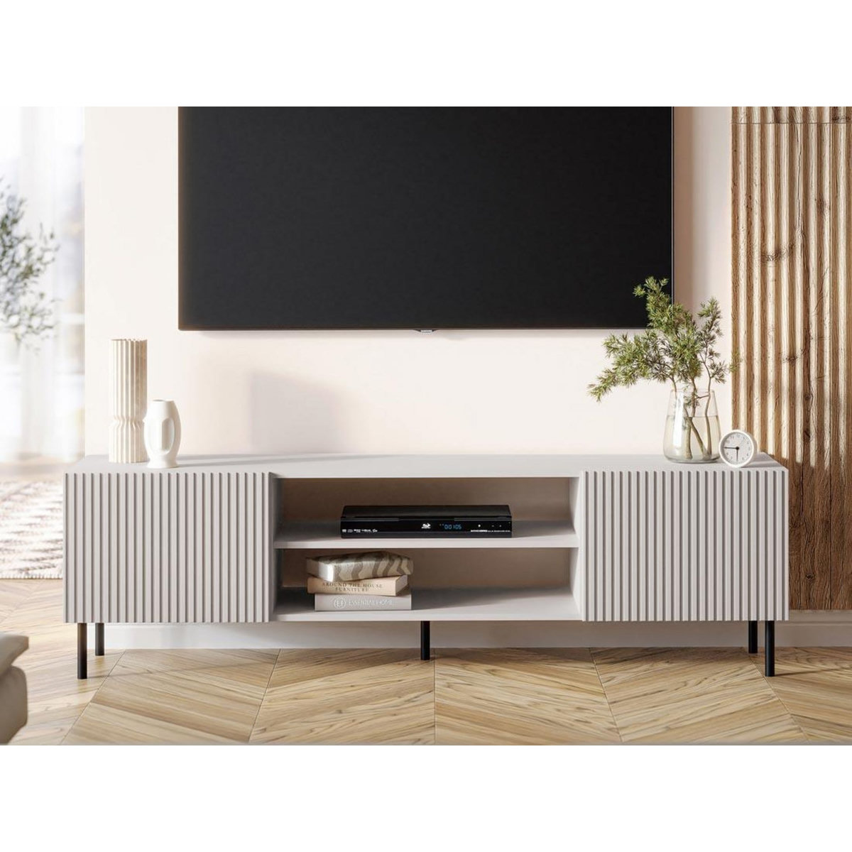 BEST MOBILIER Timote - meuble tv 2 portes et 2 niches - écru - 181 cm
