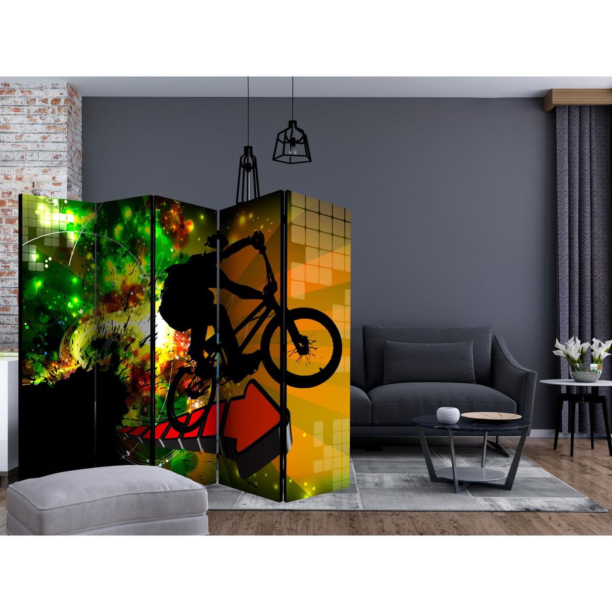 Voir la diapositive 2 : Paris Prix Paravent 5 volets  bicycle tricks  172x225cm