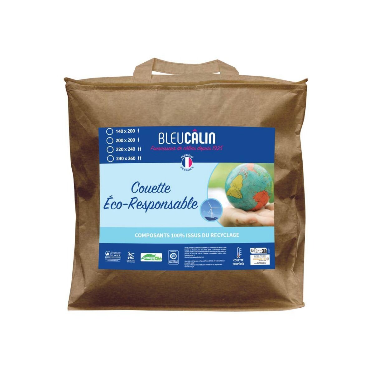 BLEU CALIN Couette tempérée Éco responsable composant 100% issus du recyclage 