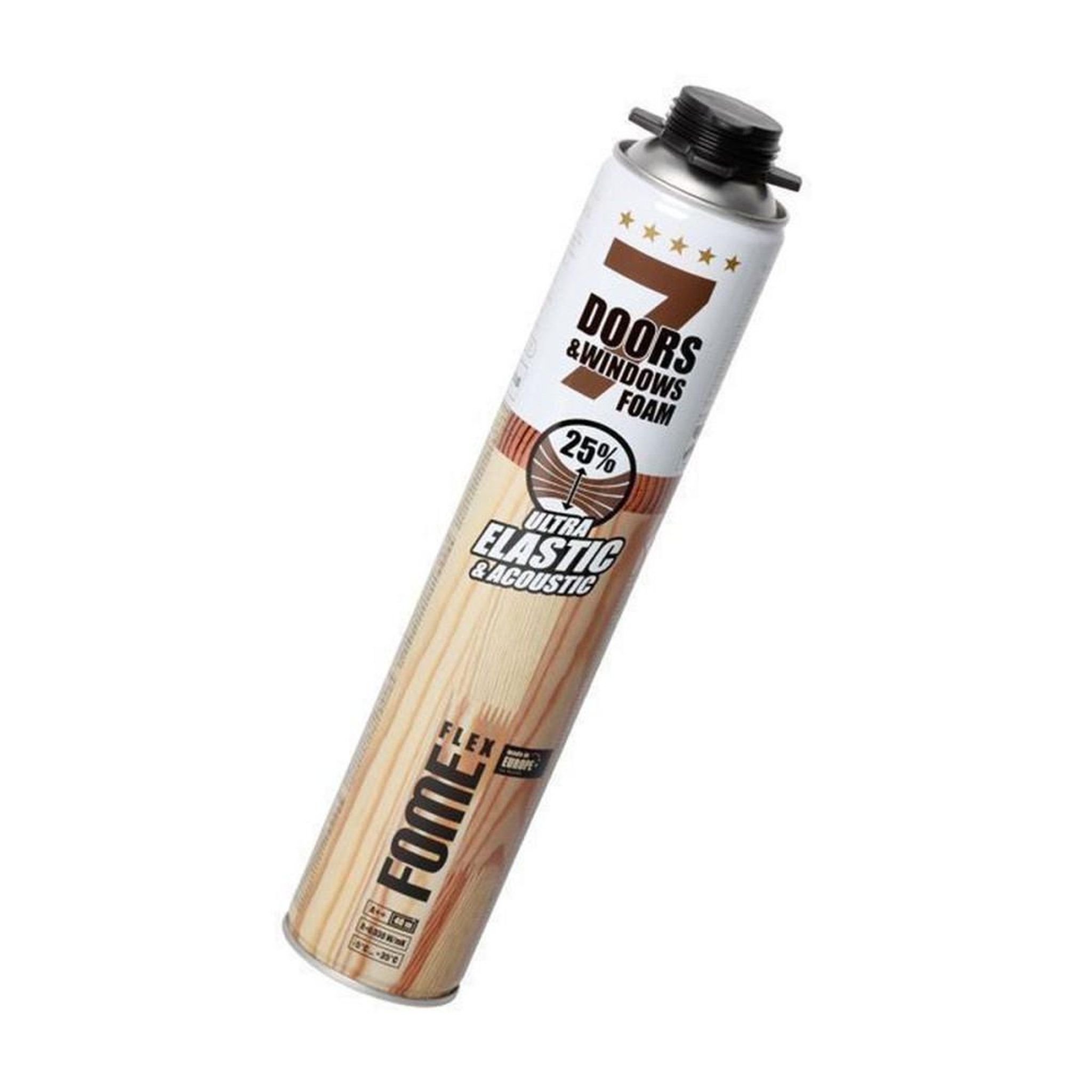 Mousse polyuréthane élastique monocomposant pour pistolet, faible expansion, 25% de mouvement, isolation et étanchéité portes-fenêtres, 750 ml