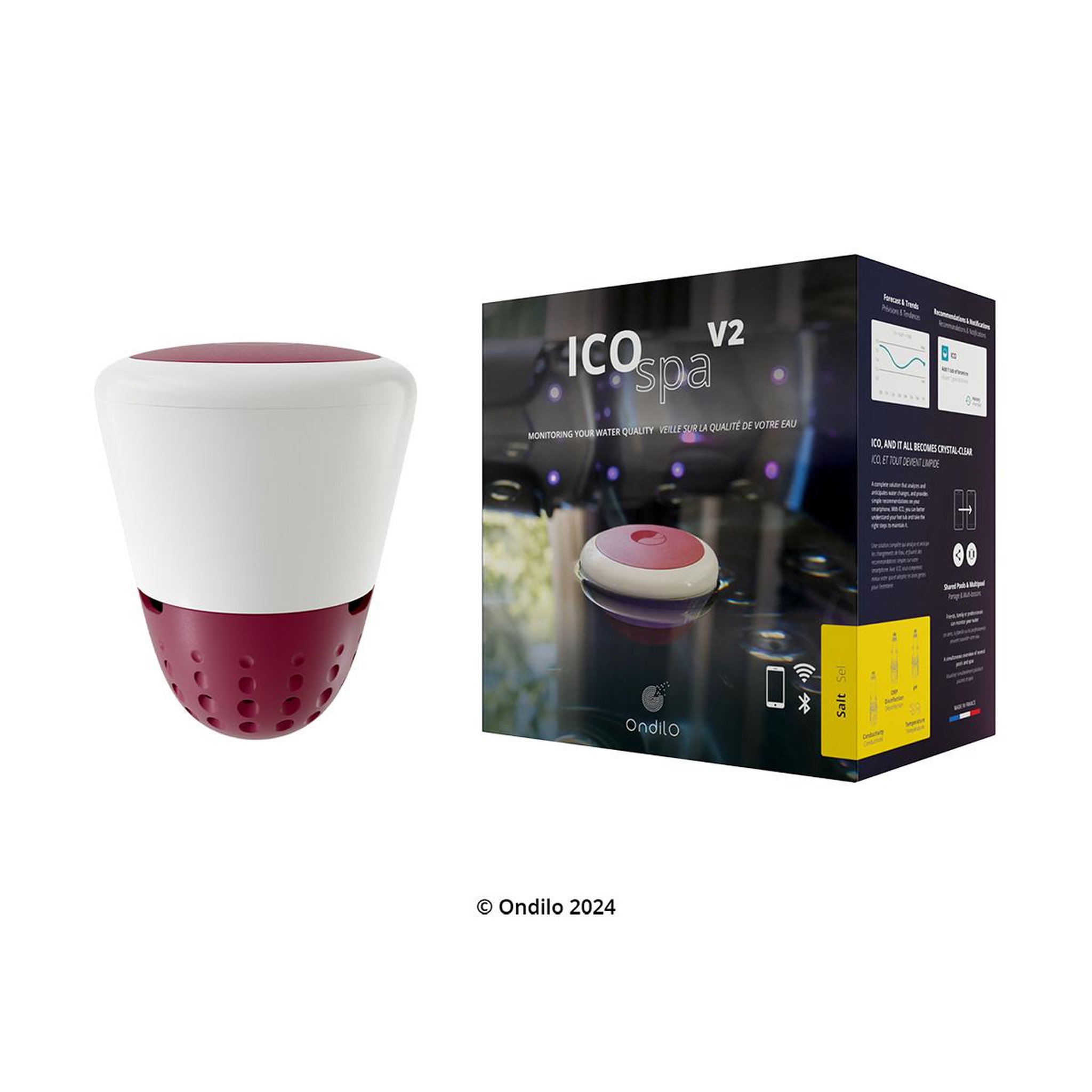 Voir la diapositive 3 : ONDILO Analyseur d?eau connecté pour spa chlore-brome + kit de calibration - ico spa v2 cl-br essential+