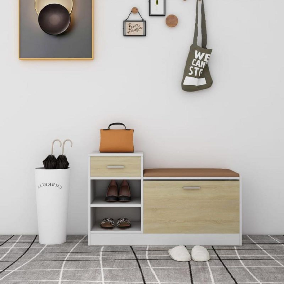 VIDAXL Banc à chaussures blanc et chêne sonoma bois d ingénierie