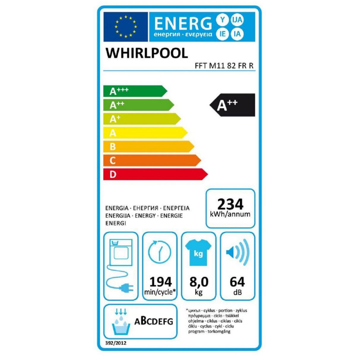 Whirlpool Sèche linge pompe à chaleur FFTM1182FRR