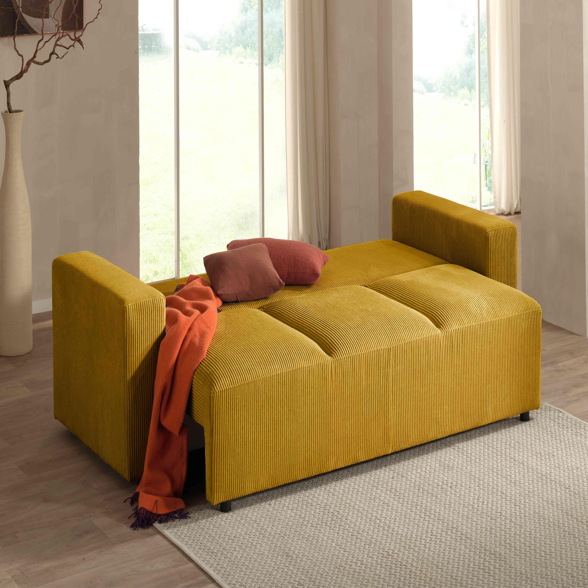 Voir la diapositive 3 : LISA DESIGN Livy - canapé droit convertible - avec coffre - en velours côtelé - 3 places