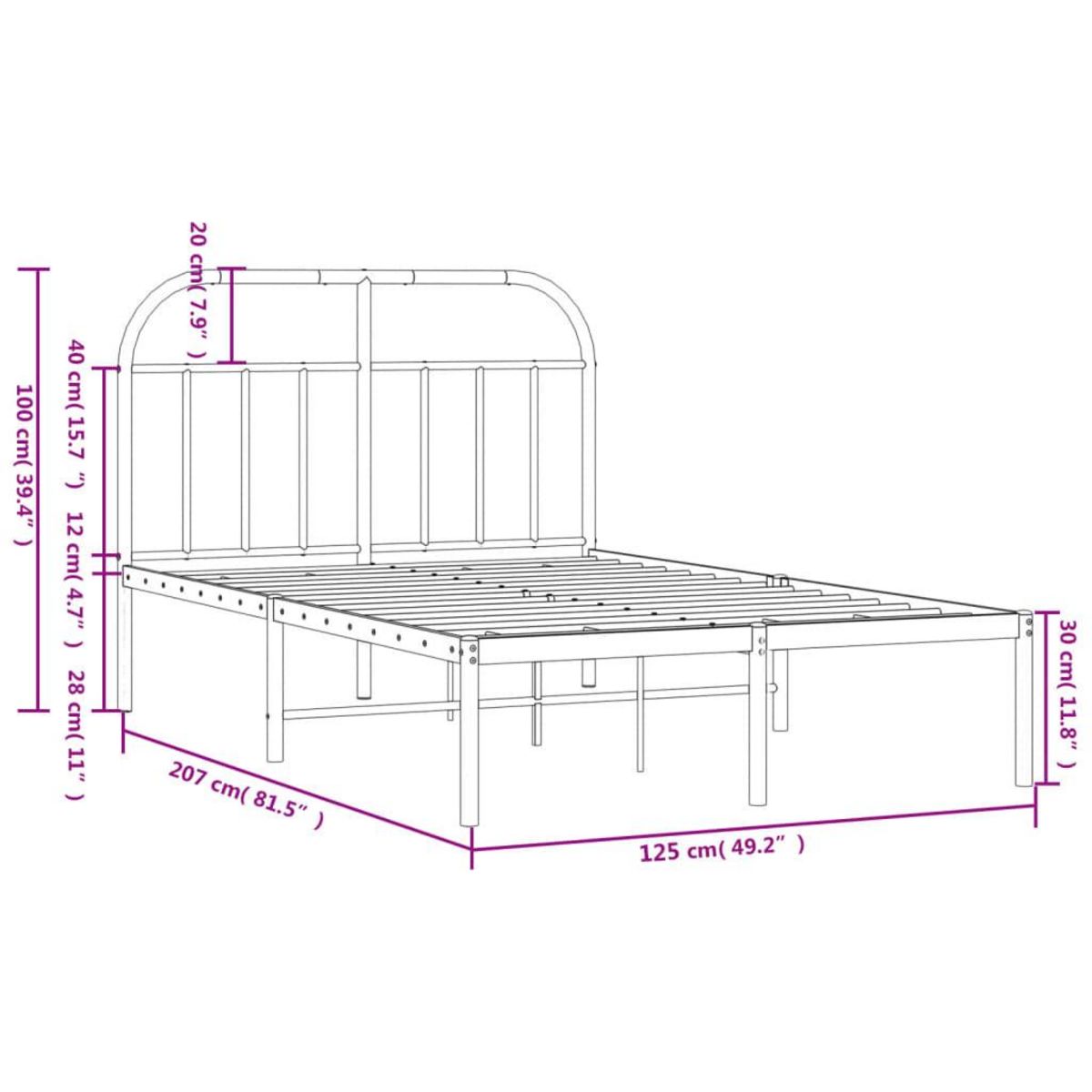 VIDAXL Cadre de lit metal sans matelas avec tete de lit noir 120x200cm