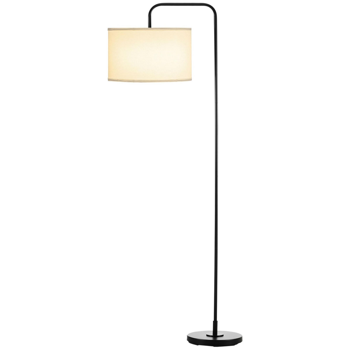 HOMCOM Lampadaire design néo-rétro max. 40 W 163H cm abat-jour circulaire aspect lin blanc piètement structure acier noir