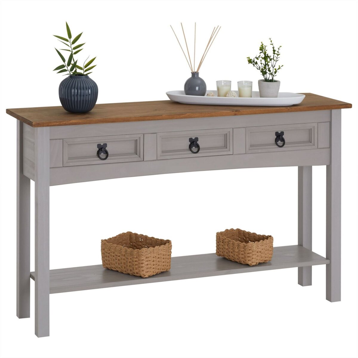 IDIMEX Table console RURAL table d'appoint en pin massif blanc