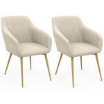 ID MARKET Lot de 2 chaises de salle à manger, fauteuils de table JANY matelassées velours beige pieds effet bois