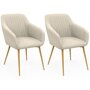 Voir la diapositive 1 : ID MARKET Lot de 2 chaises de salle à manger, fauteuils de table JANY matelassées velours beige pieds effet bois