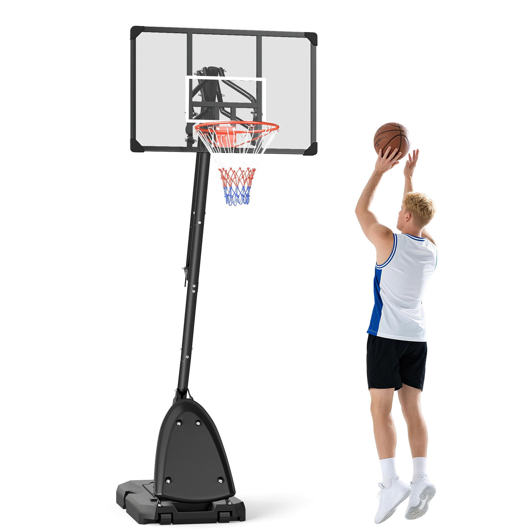 Voir la diapositive 1 : HOMCOM Panier de basket-ball sur pied avec base de lestage sur roulettes hauteur réglable 2,93-3,5 m acier pc noir