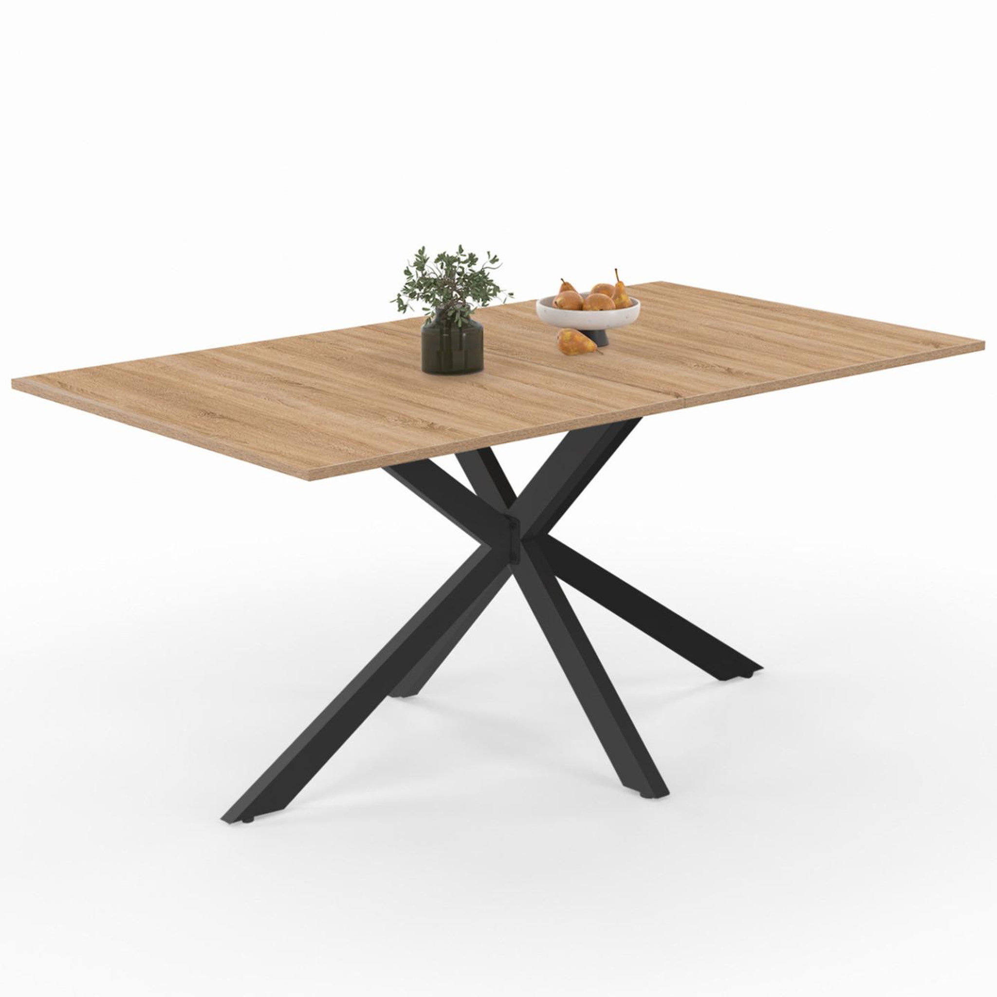 ID MARKET Table à manger rectangle alix 8 personnes pied araignée bois et noir 160 cm
