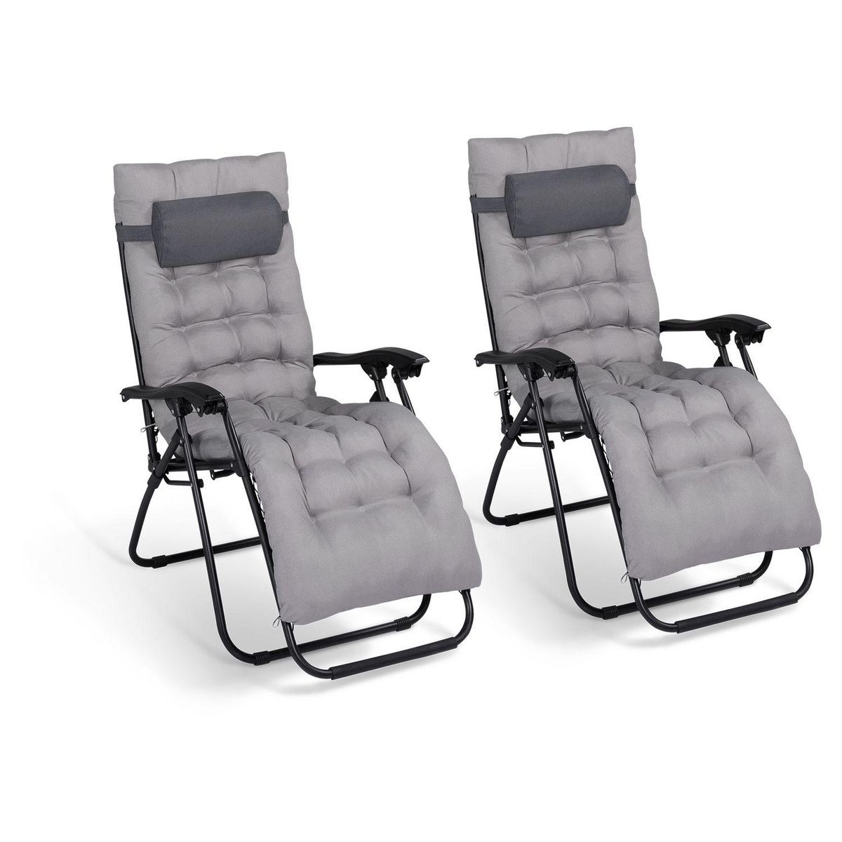 Inkazen Fauteuils de jardin Relax avec coussin gris anthracite  - Lot de 2
