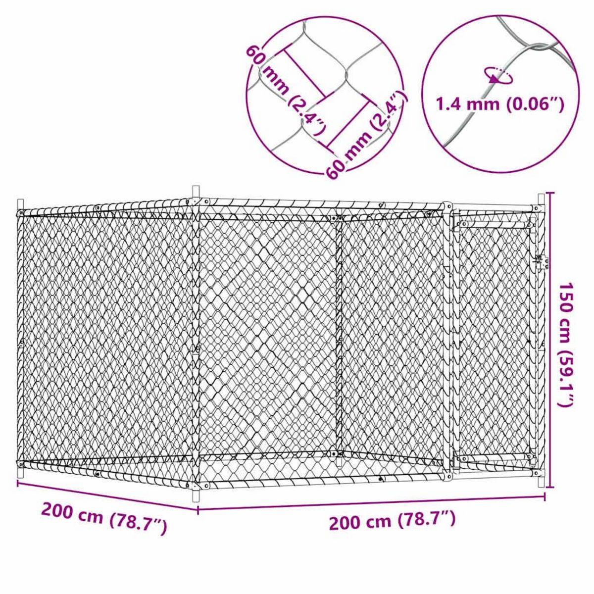 VIDAXL Cage pour chien avec porte gris 2x2x1,5 m acier galvanise