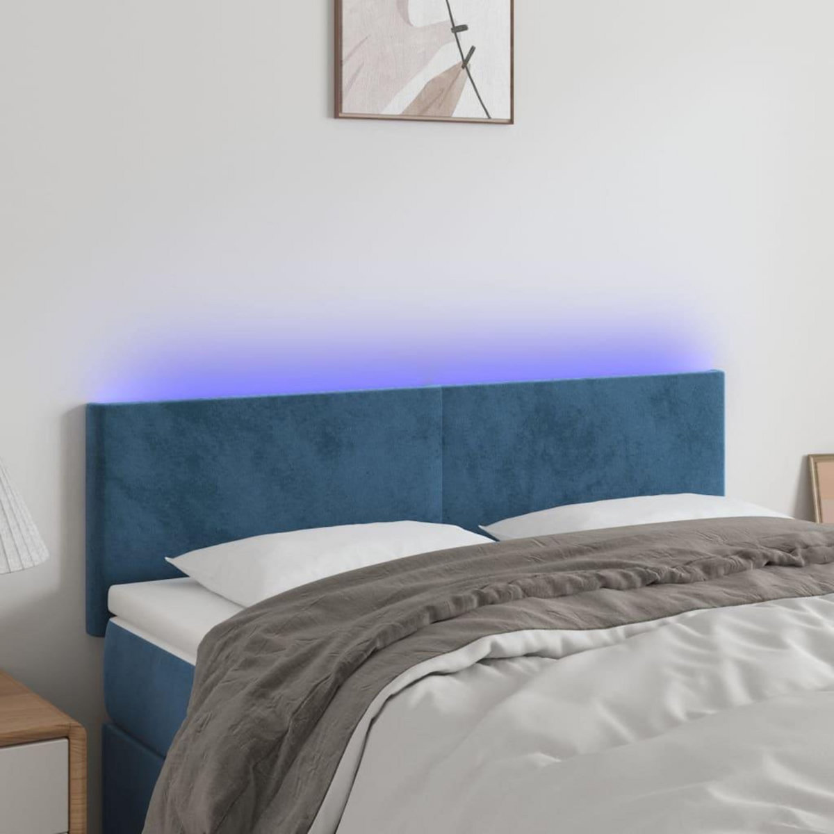 VIDAXL Tete de lit a LED Bleu fonce 144x5x78/88 cm Velours