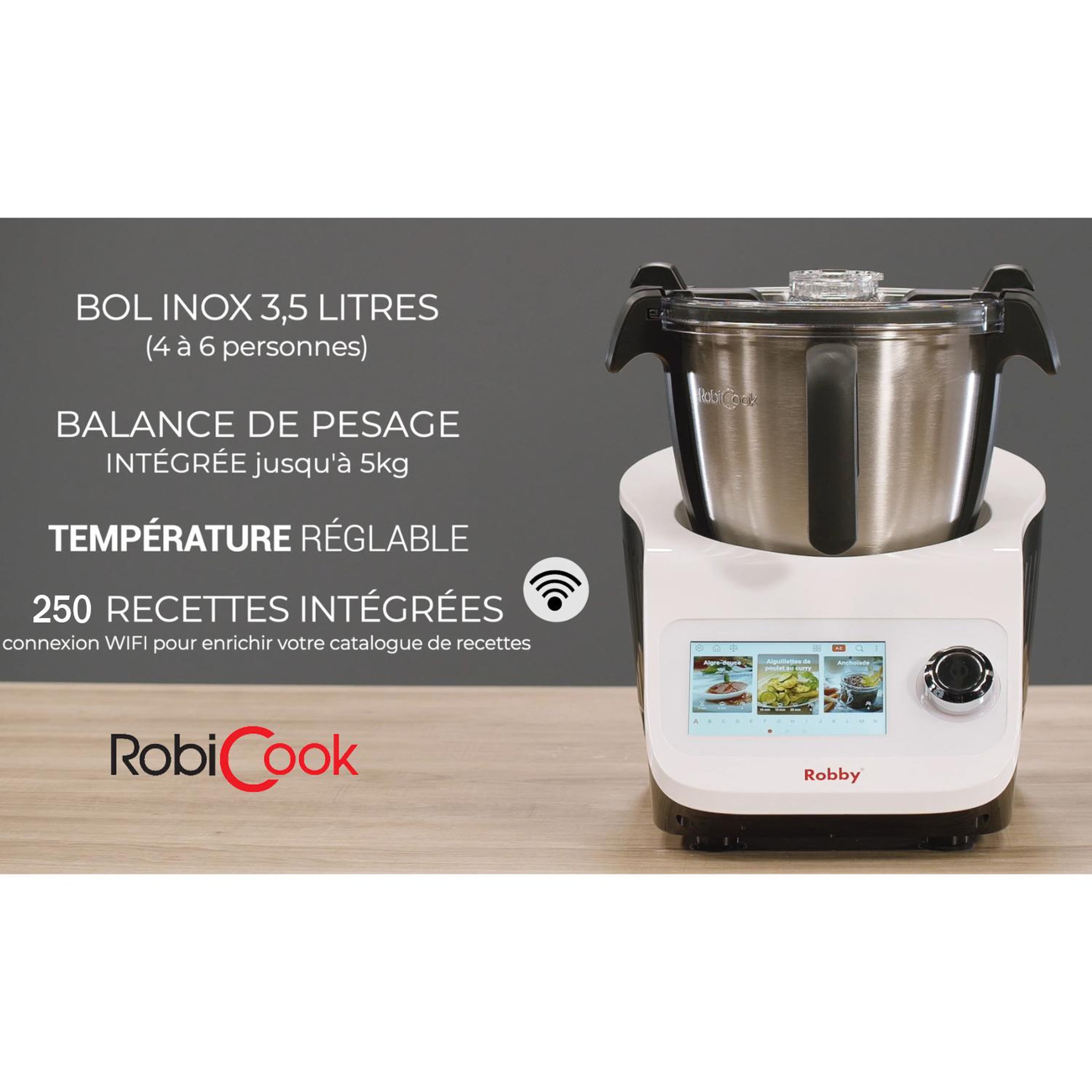 Voir la diapositive 6 : Robby Robot cuiseur multifonctions avec balance intégrée et écran tactile +680 recettes - ROBICOOK