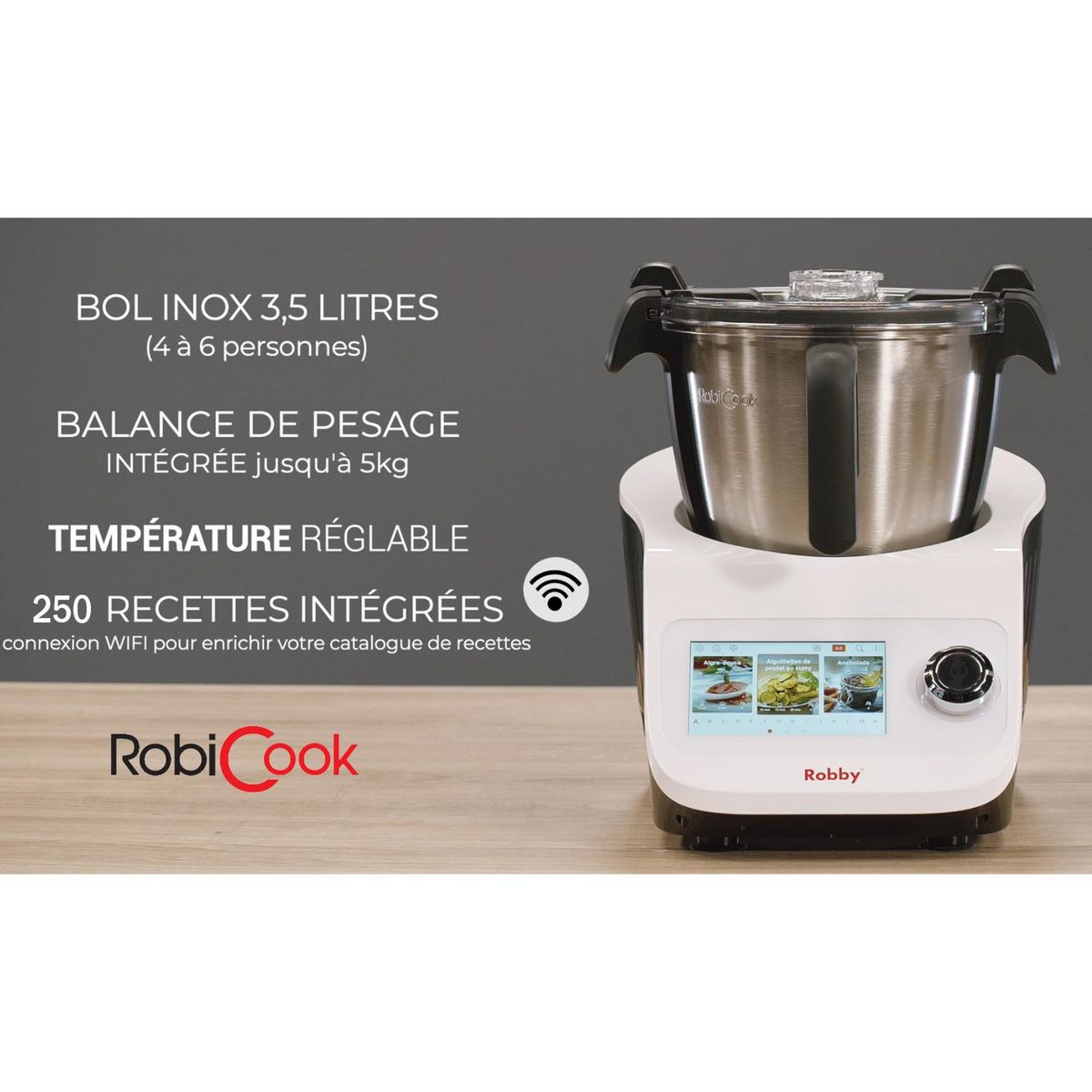 Robby Robot cuiseur multifonctions avec balance intégrée et écran tactile +680 recettes - robicook