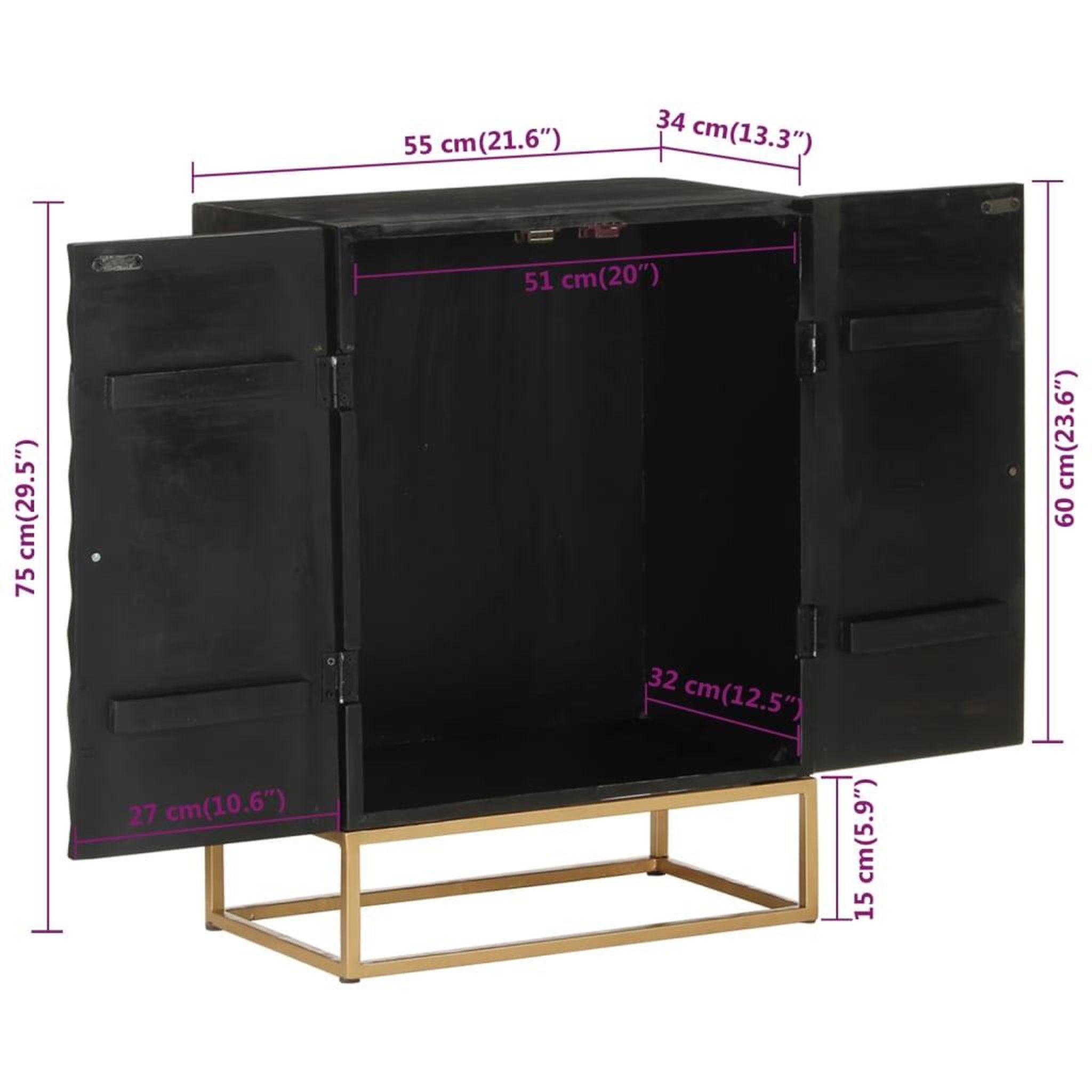 Voir la diapositive 6 : VIDAXL Buffet Noir 55x34x75 cm Bois massif de manguier et fer