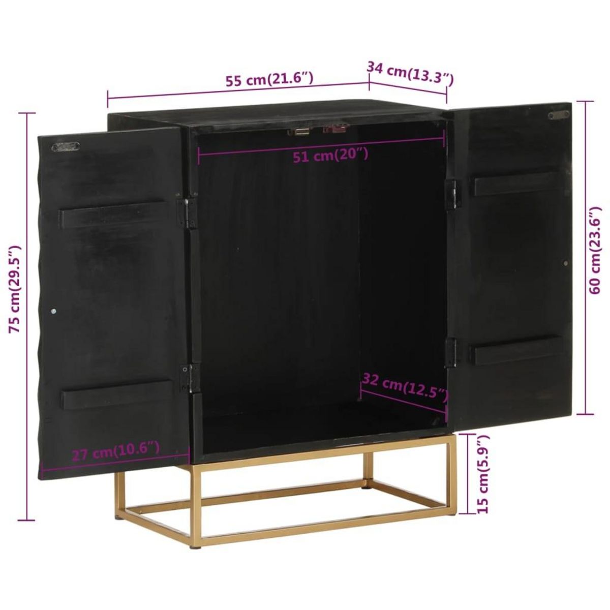 VIDAXL Buffet Noir 55x34x75 cm Bois massif de manguier et fer