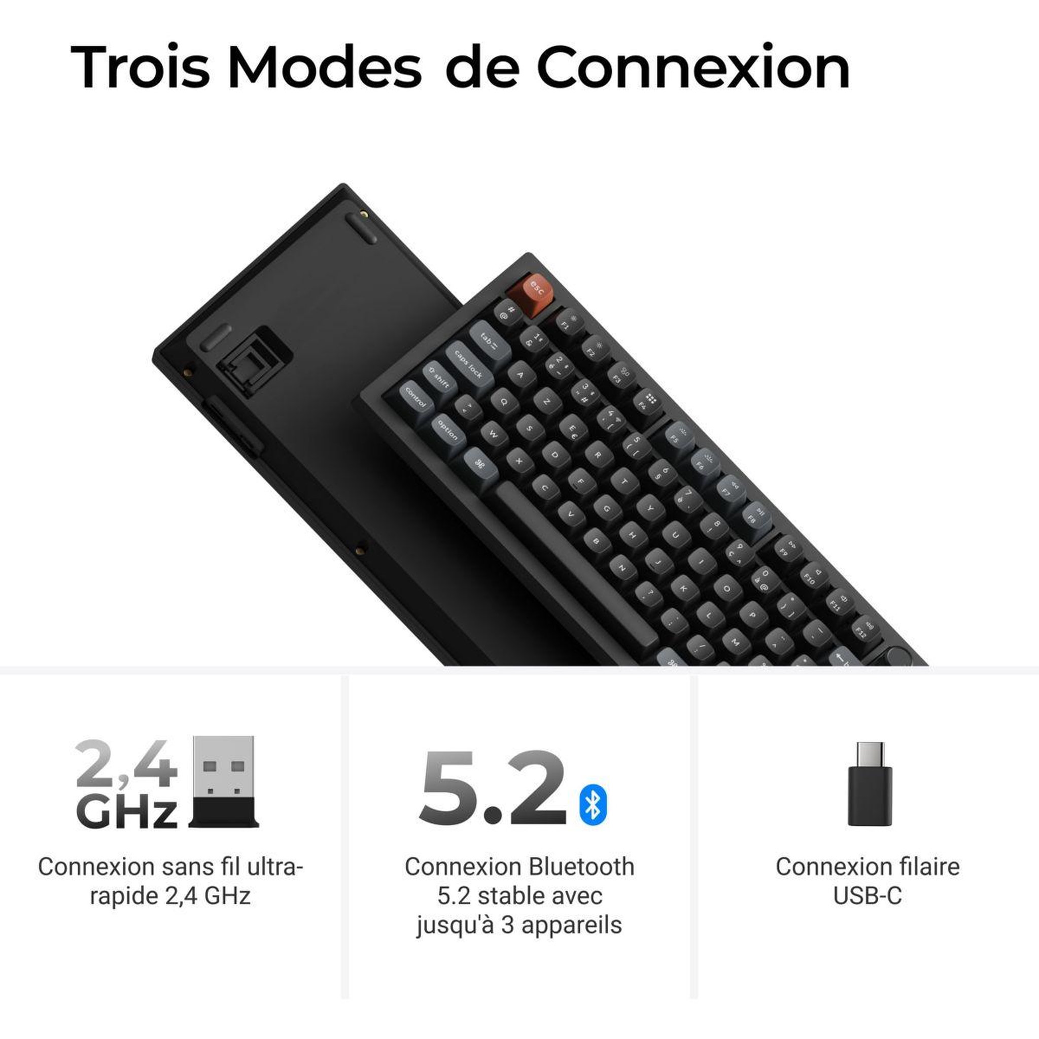 Voir la diapositive 5 : KEYCHRON Clavier gamer sans fil V6 Ultra 8K Swappable RGB Backlight