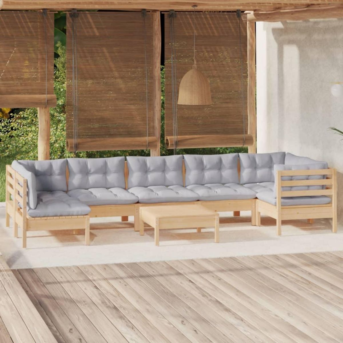 VIDAXL Salon de jardin 8 pcs avec coussins gris Bois de pin