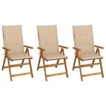 VIDAXL Chaises pliables de jardin lot de 3 avec coussins Bois d'acacia