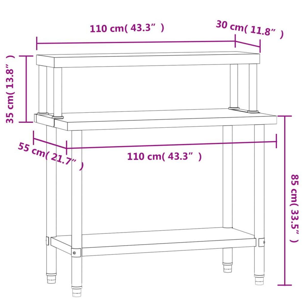 VIDAXL Table de travail de cuisine avec etagere 110x55x120 cm inox