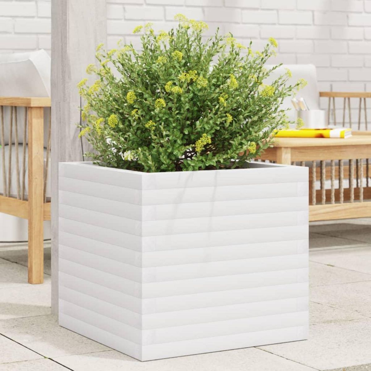VIDAXL Jardiniere blanc 50x50x46 cm bois de pin massif
