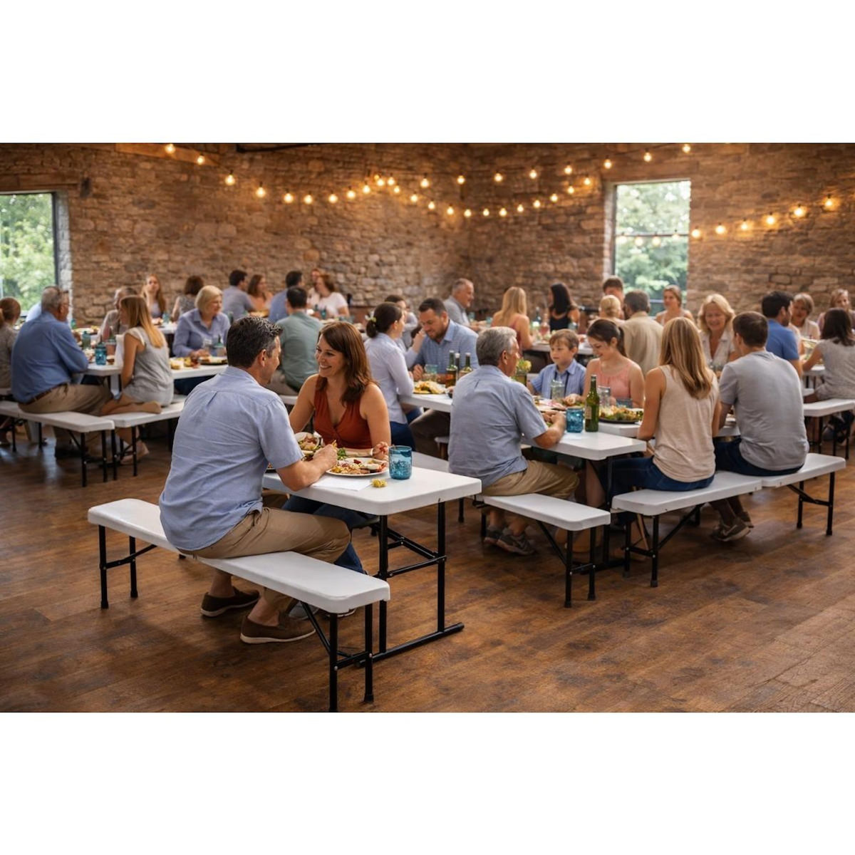 KZ GARDEN Banc de Jardin Pliable Blanc 180 x 28 x 43.5H cm Banc Exterieur Interieur Camping Réception KZ GARDEN