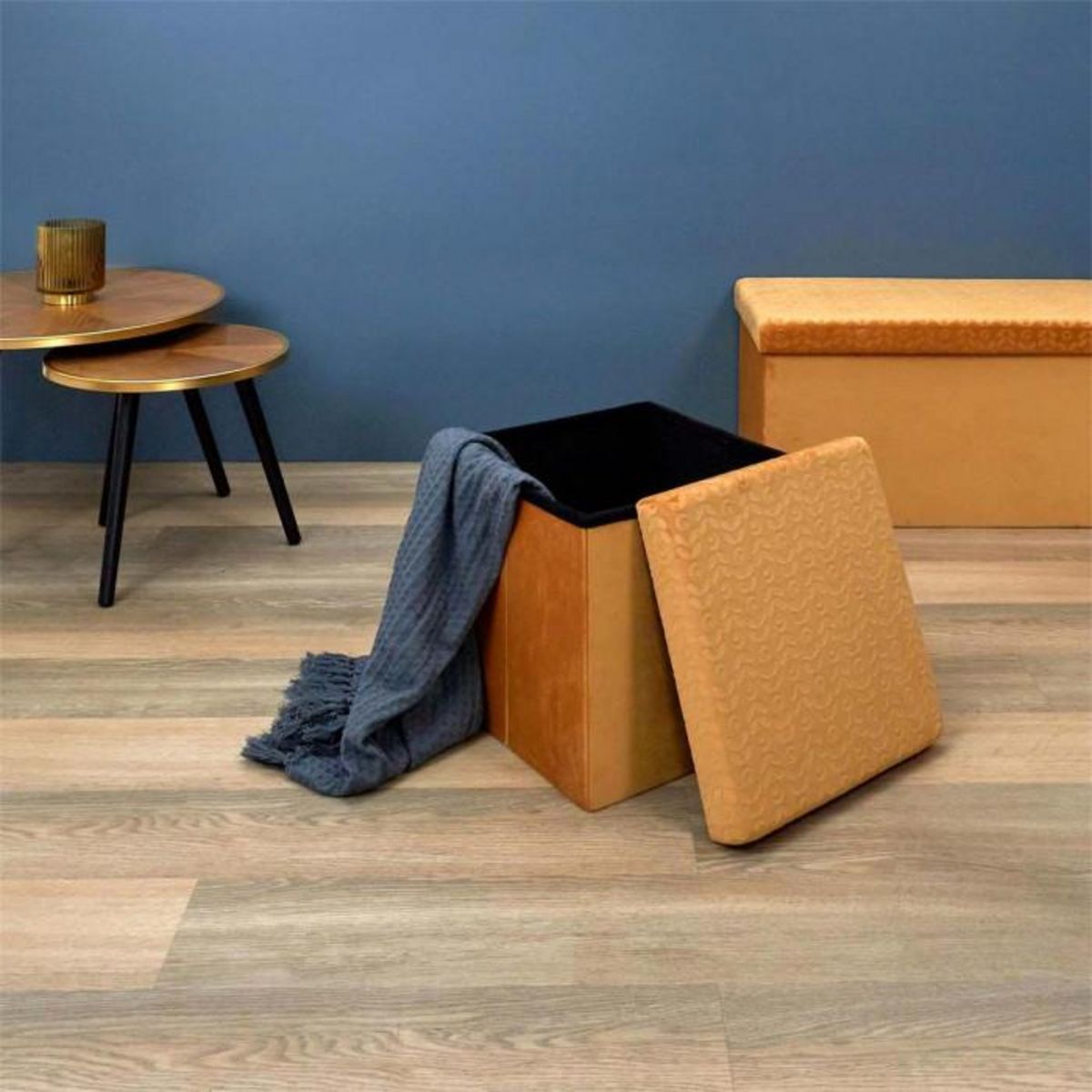 Paris Prix Pouf Pliable & Coffre  Rétro  38cm Jaune Moutarde