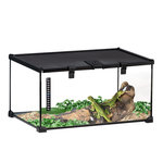 PAWHUT Terrarium en verre - vivarium reptiles & batraciens - habitat tortue - couvercle grillagé coulissant verrouillable - distributeur eau, thermomètre inclus - métal noir verre