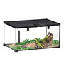 Voir la diapositive 1 : PAWHUT Terrarium en verre - vivarium reptiles & batraciens - habitat tortue - couvercle grillagé coulissant verrouillable - distributeur eau, thermomètre inclus - métal noir verre