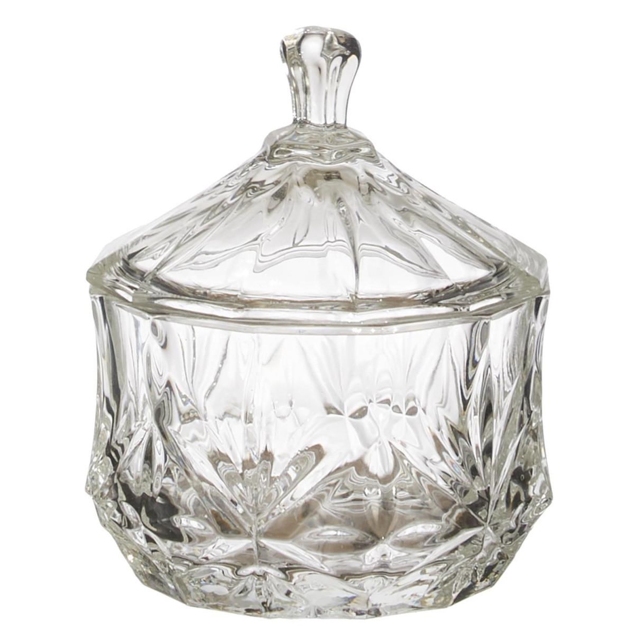 Voir la diapositive 1 : The Home Deco Factory Bonbonnière en Verre  Ciselée  11cm Transparent