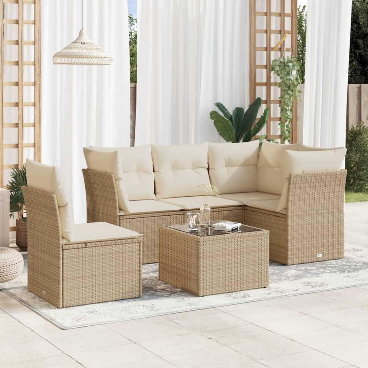 VIDAXL Salon de jardin avec coussins 6 pcs beige resine tressee