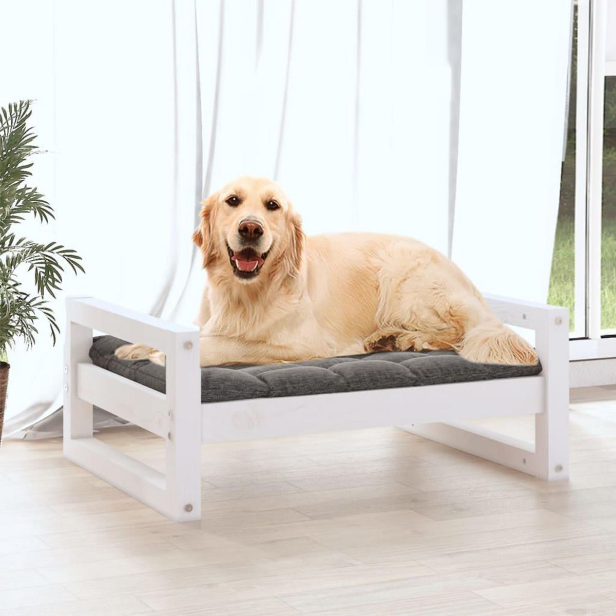 VIDAXL Lit pour chien Blanc 75,5x55,5x28 cm Bois de pin solide