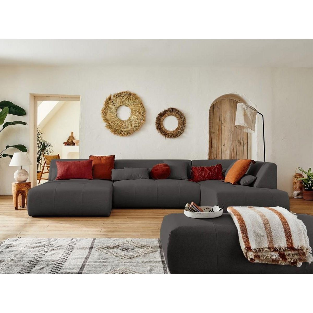 LISA DESIGN Onyx - canapé panoramique d'angle droit 7 places - en tissu