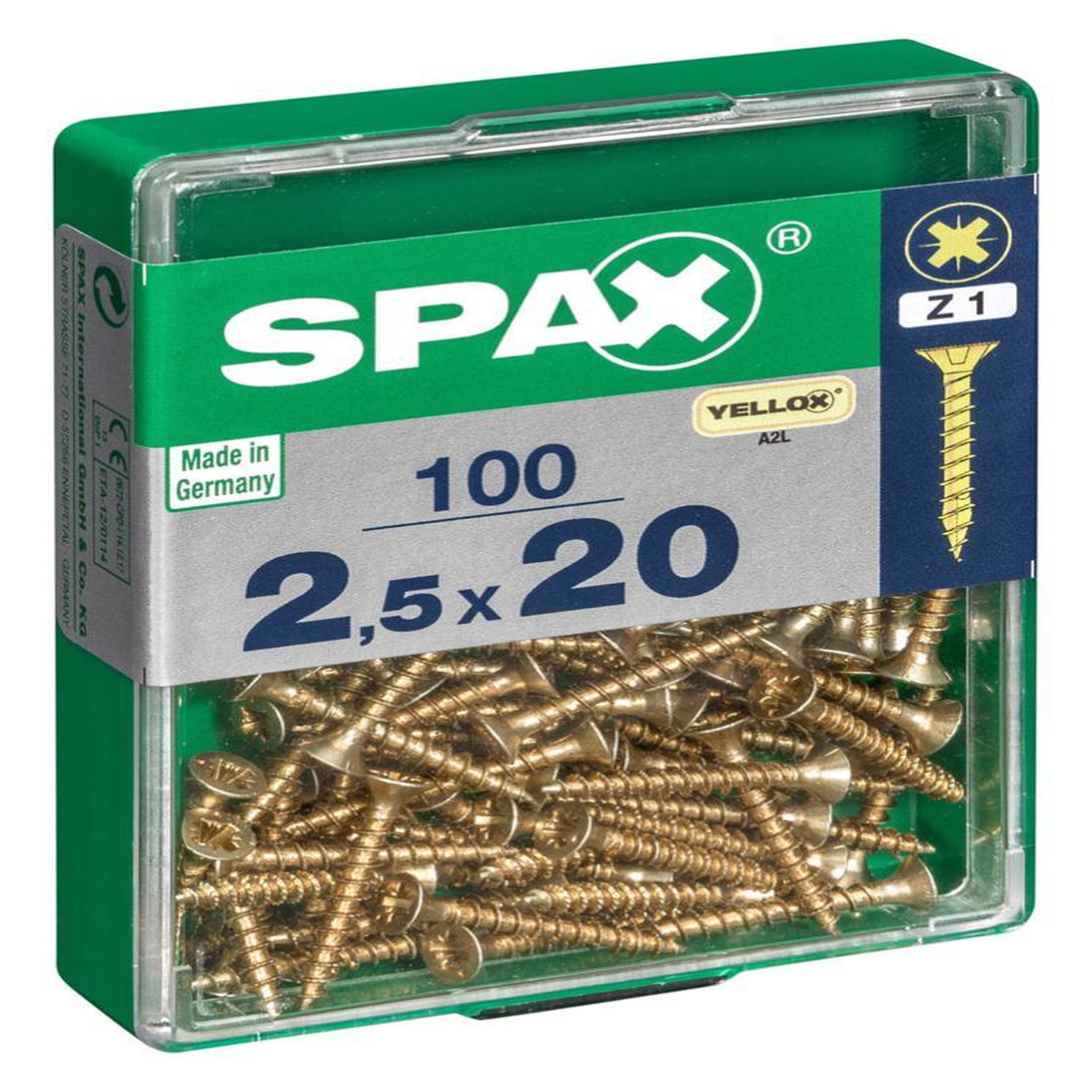 CENTRALE BRICO Lot de 100 vis acier tête fraisée pozidriv SPAX, Diam.2.5 mm x L.20 mm