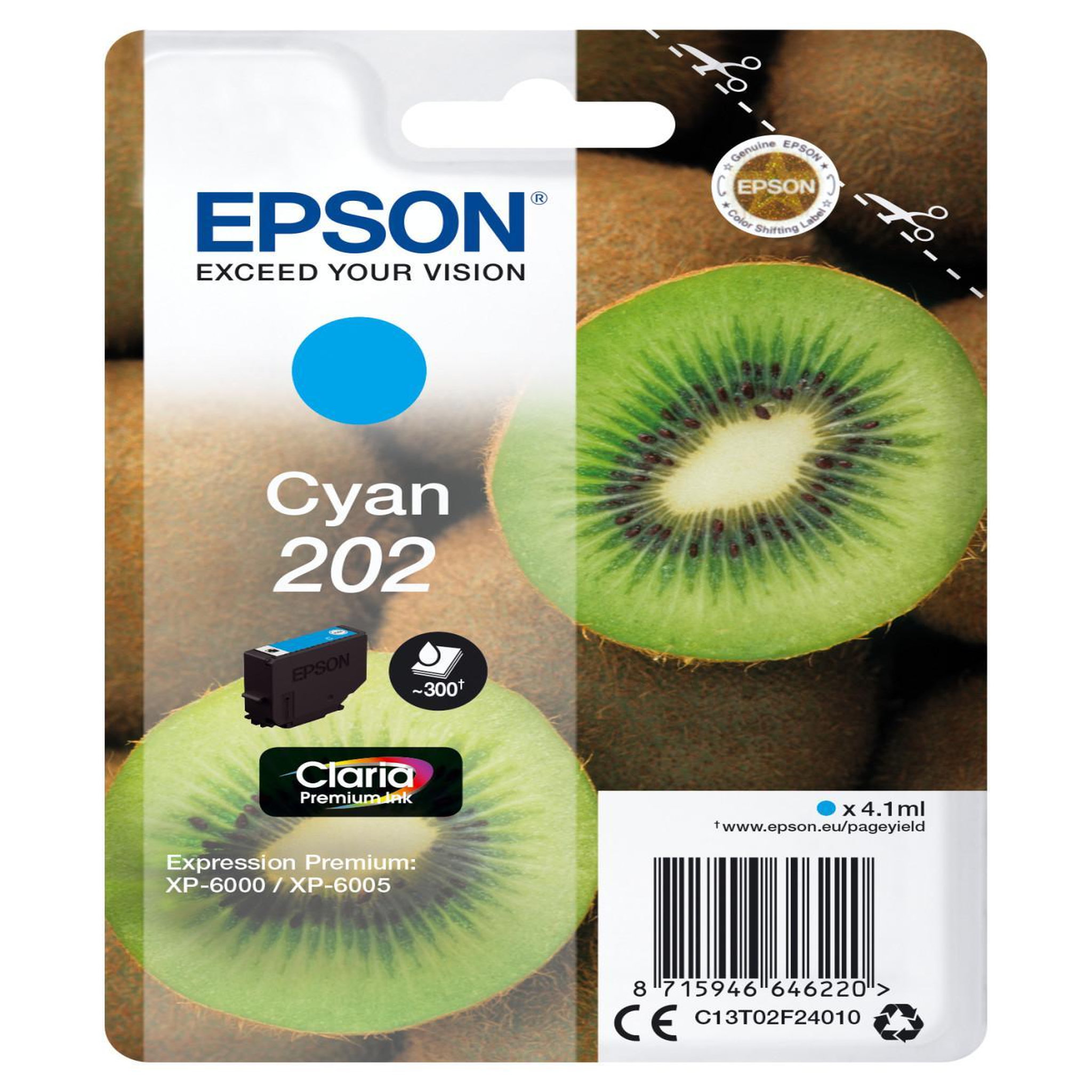 Voir la diapositive 2 : Epson Cartouche d'encre originale 202 cyan série kiwi - c13t02e24010