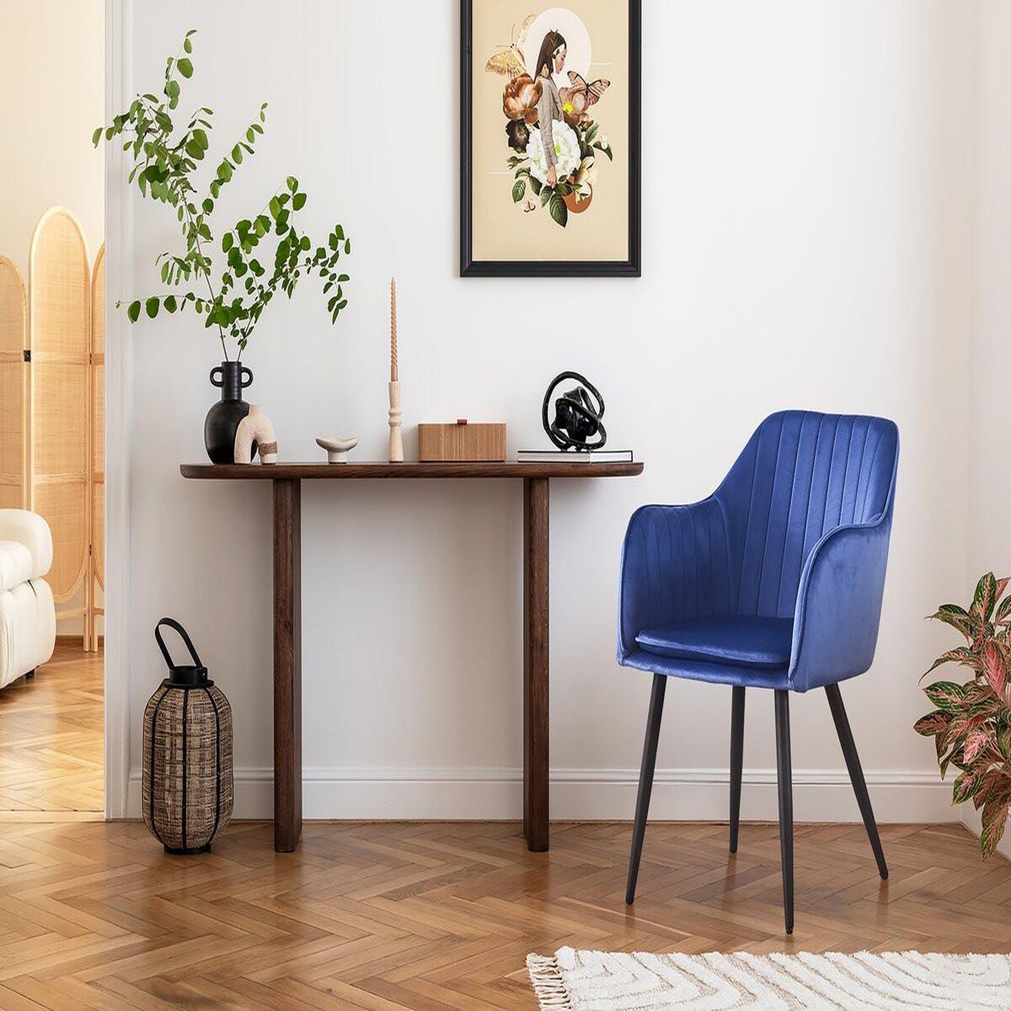 Voir la diapositive 2 : Habitat et Jardin Lot de 2 chaises  velma  en velours avec accoudoirs - bleu